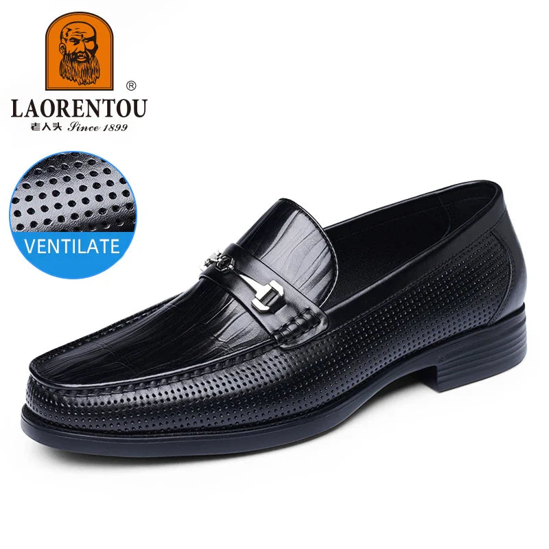 LAORENTOU men's bean shoes, genuine leather hollow out breathable business casual dad leather sandals, soft soled loafers10790DW