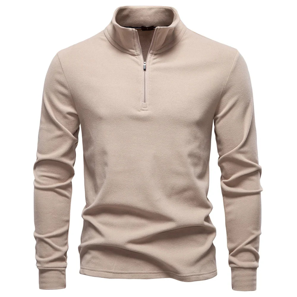 New Men Solid Color Zipper Soft Shell Sweatshirt Long Sleeve Breathable Warm Pullover Casual Streetwear Jacket‌