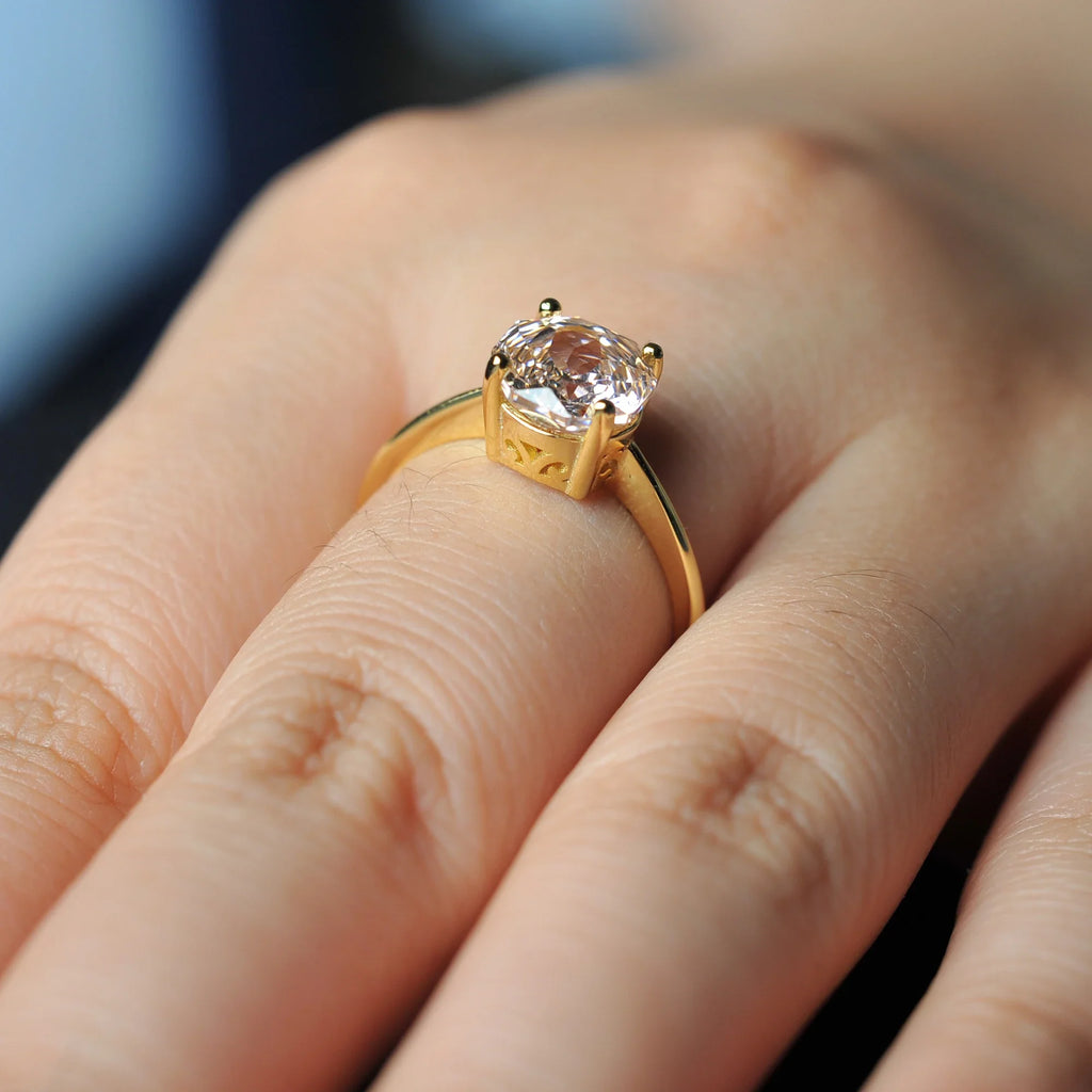 1.5ct 5A Octagon Rose Cut Cubic Zirconia Morganite Pink Solitaire Ring 18K Yellow Gold Plating 925 Sterling Silver
