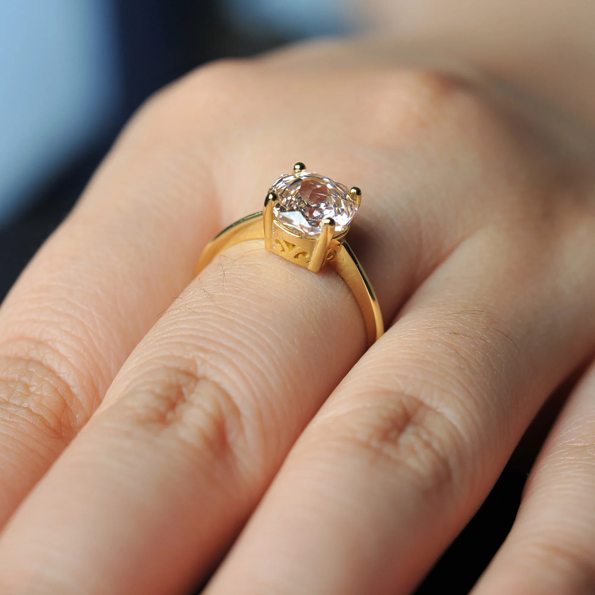 1.5ct 5A Octagon Rose Cut Cubic Zirconia Morganite Pink Solitaire Ring 18K Yellow Gold Plating 925 Sterling Silver