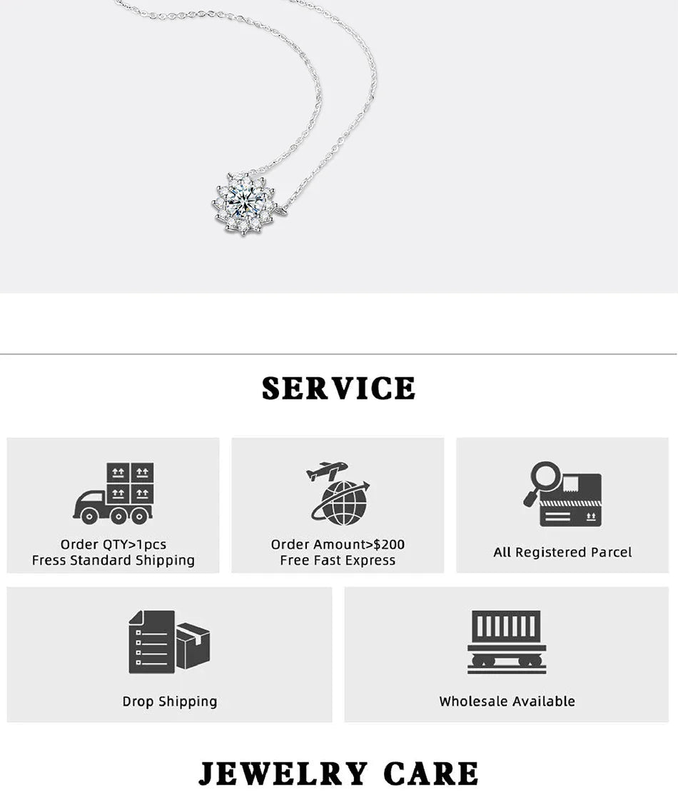 1-3CT Moissanite Necklace For Women S925 Pure Silver Sparkling Sunflower Pendant Party Fashion High-end Jewelry