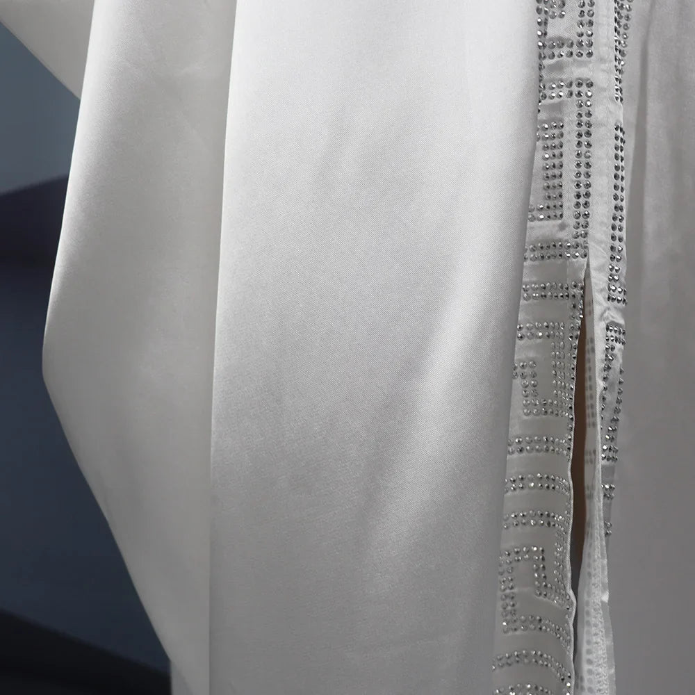 Fashion African Woman Large Size Bat Sleeve Dress Muslim Islamic Style Robe Imitation Silk Hot Fix Rhinestone