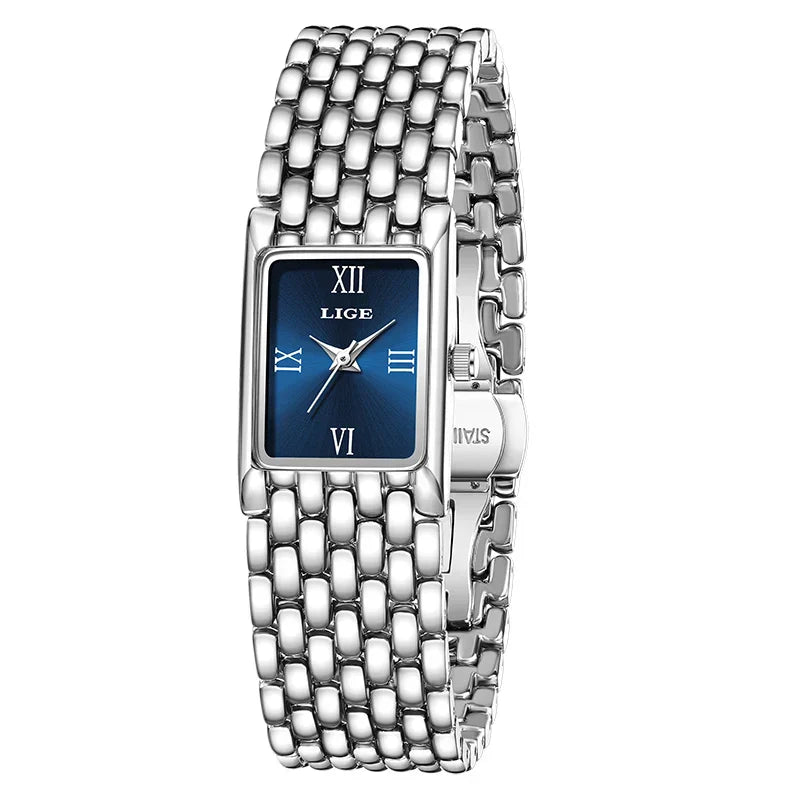 New Design Ladies Watch Fashion Quartz Wristwatch Silver Simple Square Women Watches Luxury Stainless Steel Folding Clock