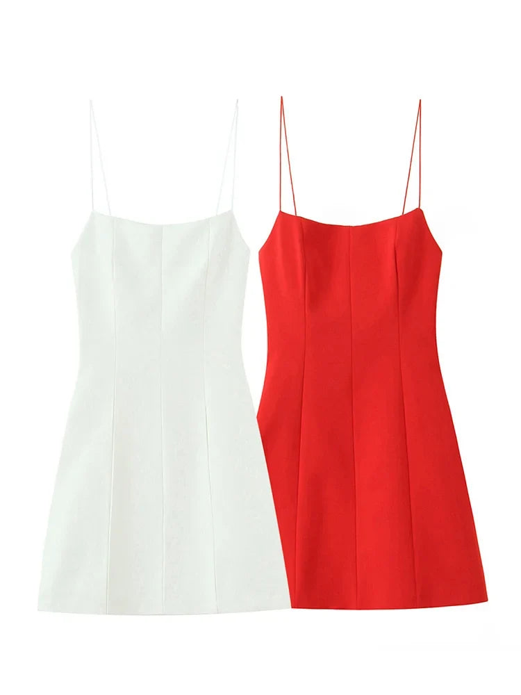 Women Summer Sleeveless Backless Solid Sexy Party Mini Dress Female Elegant Back Bow Decoration Zipper Slim Sling Dress