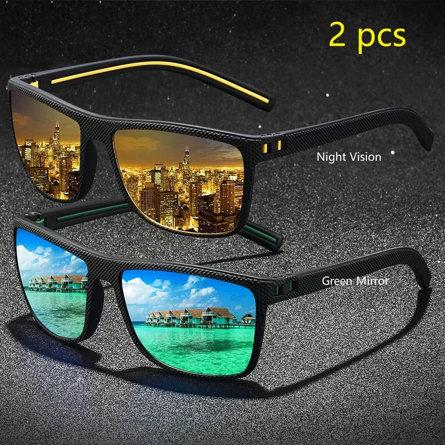 2PCS Fashion Vintage Check Pattern Sunglasses For Men Women Fishing Driving Fashion Square Brand Design Sun Glasses UV400 Eyewea