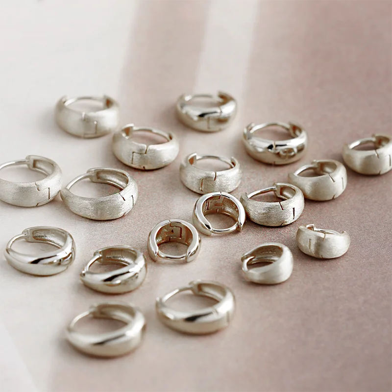 925 Sterling Silver Premium Matte Minimalism Unisex Huggies Ear Hoops Earrings for Women Gothic Piercing Men's Jewelry