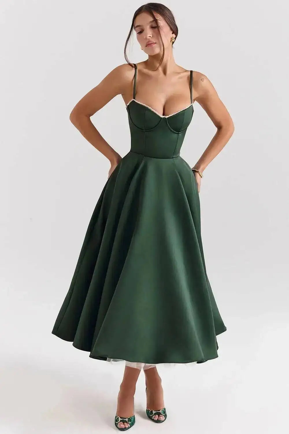2026 Spring/summer High End Satin Strapless Heavy Industry French Waist Strap Sexy Hot Girl Medium Long Dress Women Elegant