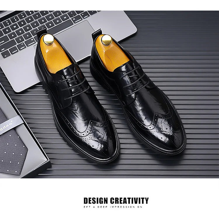 2026 Spring Autumn New Brogue Shoes for Men Solid Color Leather Dress Shoes Male Fashion Business Casual Wedding Shoe Man