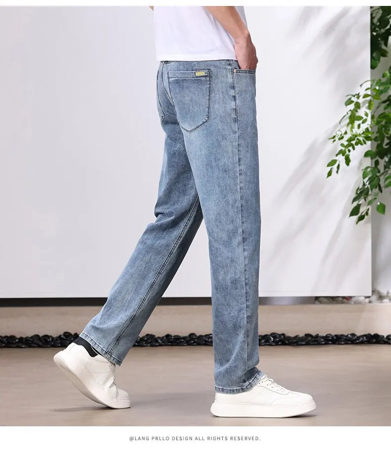 Spring/Autumn Fashion Trendy Solid Color Straight Leg Stretch Denim Pants Men's Casual Loose Fit Sports High Quality Trousers