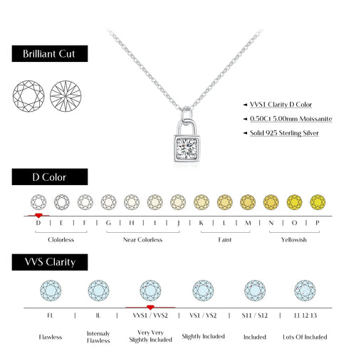 0.5 Carat D Color Moissanite Lock Pendant Necklace For Women 925 Sterling Silver Party Stackable Fine Jewelry With Boxes