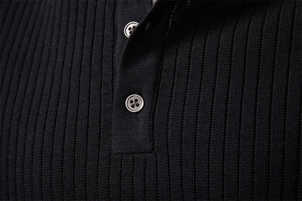 Men's Long Sleeve T-shirt Fall Winter Fashion Knit Slim Fit Polo Sweater Riibed Henry Collar Sweatershirt for Man