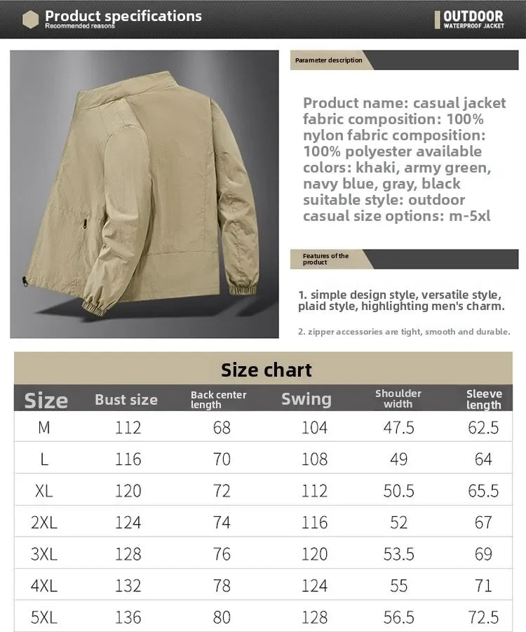 Men Outdoor Cycling High Quality UV Resistant Jacket Fashionable Versatile Windproof Breathable Jacket Spring Autumn Comfortable