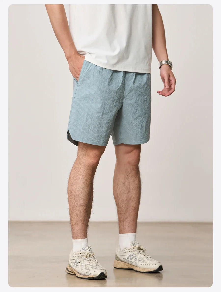 2026 Summer New Lightweight 100gsm Fabric Shorts Men Drawstring Elastic Waist Oversize Casual Outdoor Beach Shorts