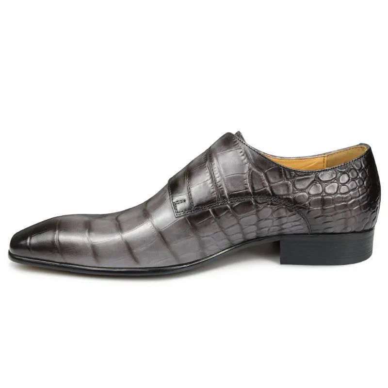 Fashion Business Men Leather Shoes Crocodile Print Wedding Party Office High Grade Genuine Leather Shoes Grey Pointed Toe Loafer