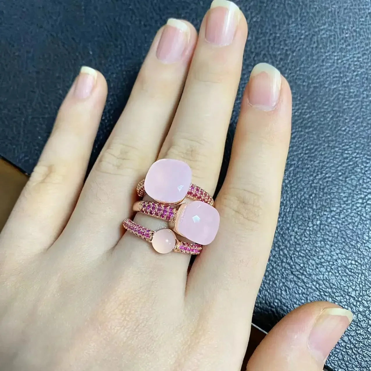 3Pcs/Set Nudo Ring Stacking Set for Women Mix Color Candy Crystal Inlay Zircon Amethyst Blue Topaz Round Jewelry Gift