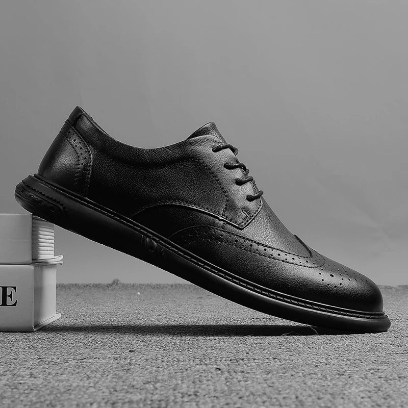 Big Size Mens Formal Genuine Leather Dress Shoes British Stylish Business Dress Men Flats High Quality Brogues Oxford Shoes Men