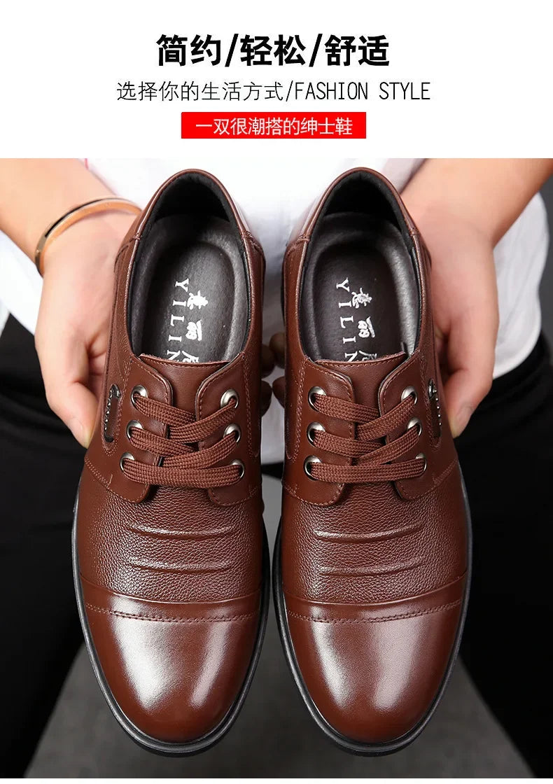 Men's Genuine Cow Leather Shoes Business Casual Shoes With Triple-Stitched Soles For Middle-Aged And Elderly Men 2025
