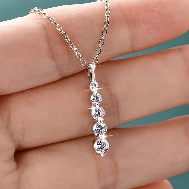 Brilliant 5-Stone Moissanite Necklace 14K Gold Filled Long Drop Pendant Necklace for Women Female Jewelry Accessories