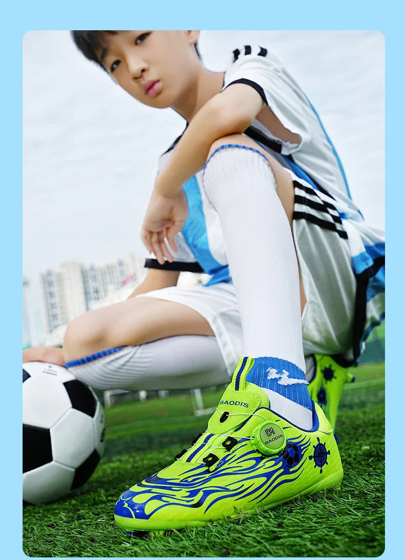 Kids Turf Soccer Cleats Children Football Shoes Breathable Lightweight Training Sneakers Non-Slip Athletic Sport Boots Boys Girl