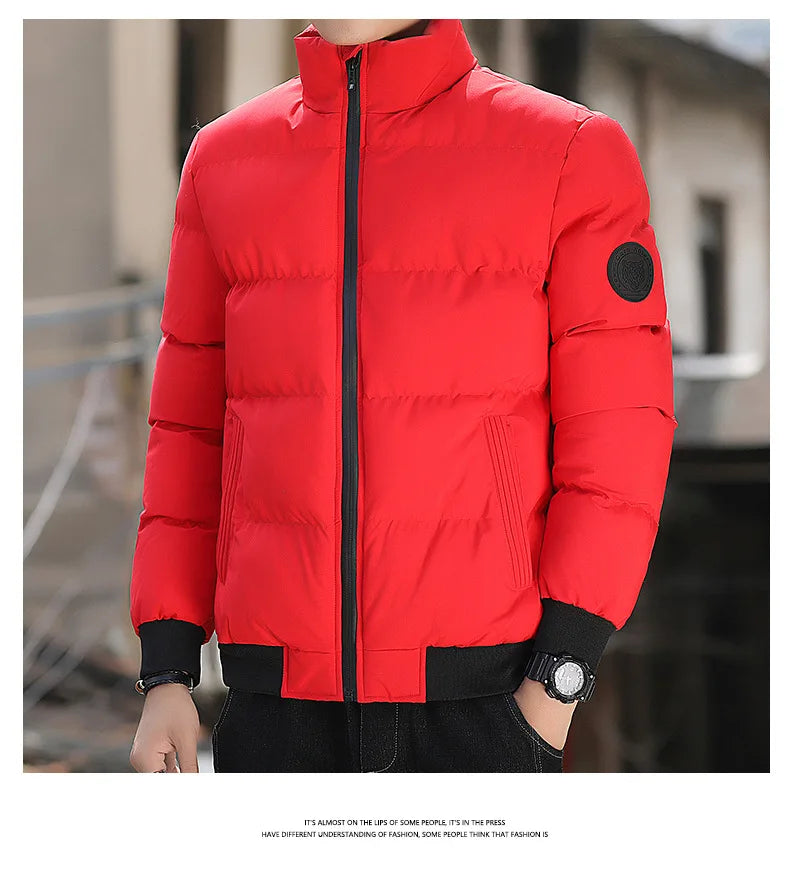 2025 Winter New Solid Color Zipper Down Jacket Thick Cotton Jacket Men Trendy Brand Casual Youth Coat Versatile Comfortable Top