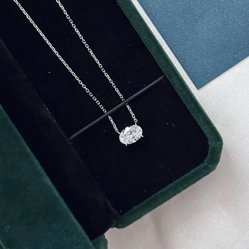 1/2/3carat East West Set Oval Cut Solitaire Moissanite Diamond Pendant Necklaces for Women Adjustable Stackable Neck Chain