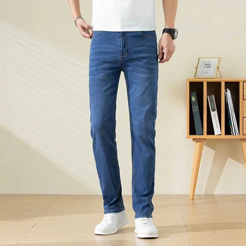 Summer Thin Mens Clothing Cowboys Slim Straight Jeans Men Denim Pants Casual Regular Fitness Men's Trousers Light Blue 2026 Y2K