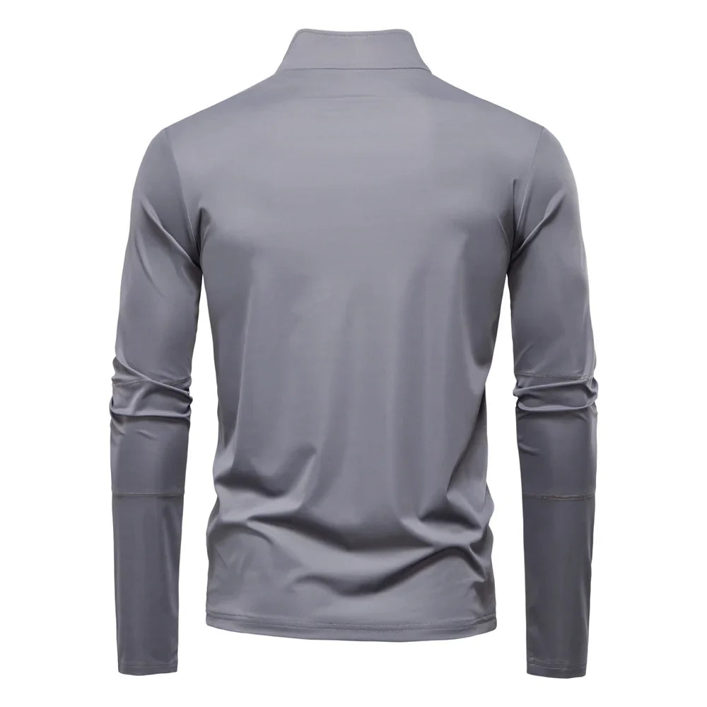 Men's UPF100+ Sun Protection Long Sleeve Shirt Solid Color Zipper Outdoor Shirts Stand Collar Quick Dry T Shirts