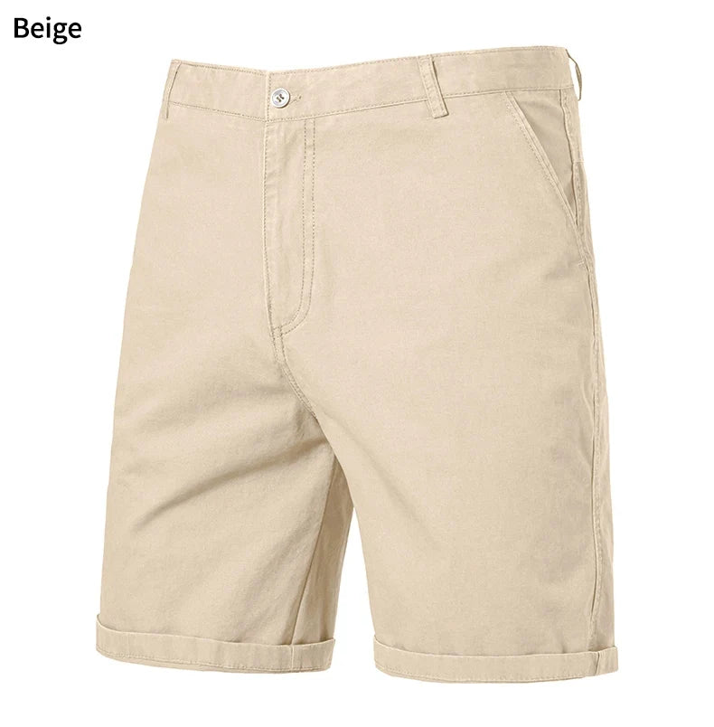 Classic Mens 100% Cotton Casual Shorts Khaki Grey Navy Black Knee Shorts American Style Streetwear Golf Shorts