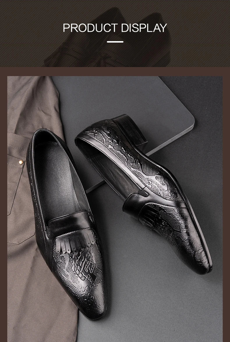 High Quality Fashion Loafers Dress Shoe Men Casual Leather Shoes Elegant Custom Mens Wedding Office Business Shoe Black Big Size
