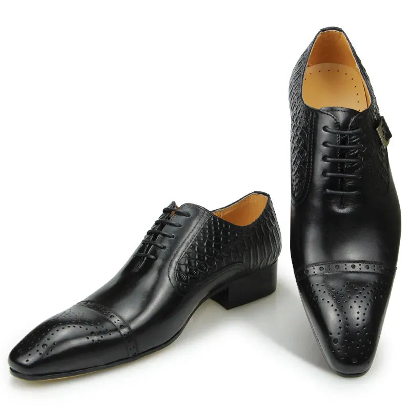 Newest High-end Leather Shoes Dress Oxford Brogue Wedding Party Formal Shoe for Men Lace Up Luxury Fashion Leather Metal Buckle