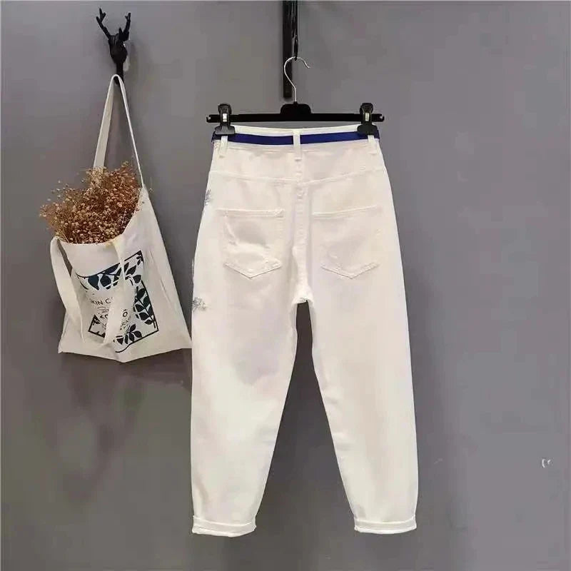 Women's Heavy Industry Lace Beggar Hole Denim Pants
