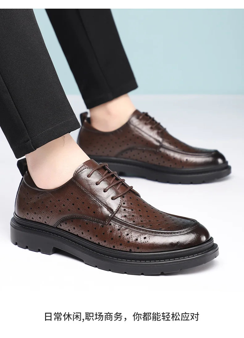 British Style Business Derby Shoes for Men Spring Summer Breathable Dress Shoes Male Fashion Casual Leather Wedding Shoe Man