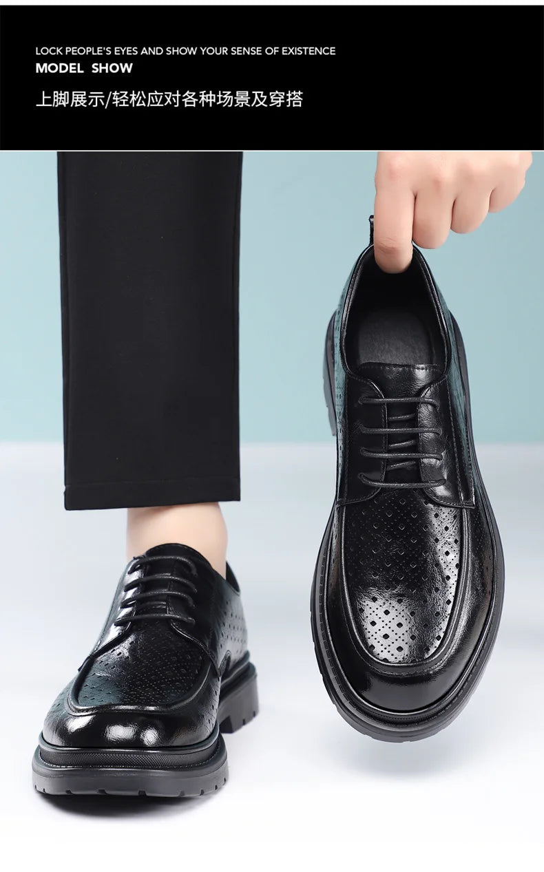 British Style Business Derby Shoes for Men Spring Summer Breathable Dress Shoes Male Fashion Casual Leather Wedding Shoe Man