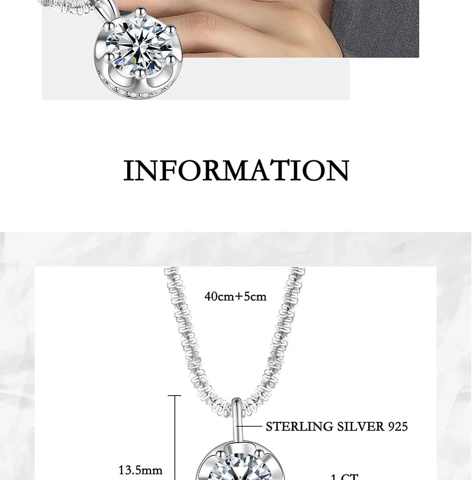 1/2CT Moissanite Necklace for Women S925 Pure Silver Sparkling Crown Diamond Pendant Luxurious Wedding Jewelry
