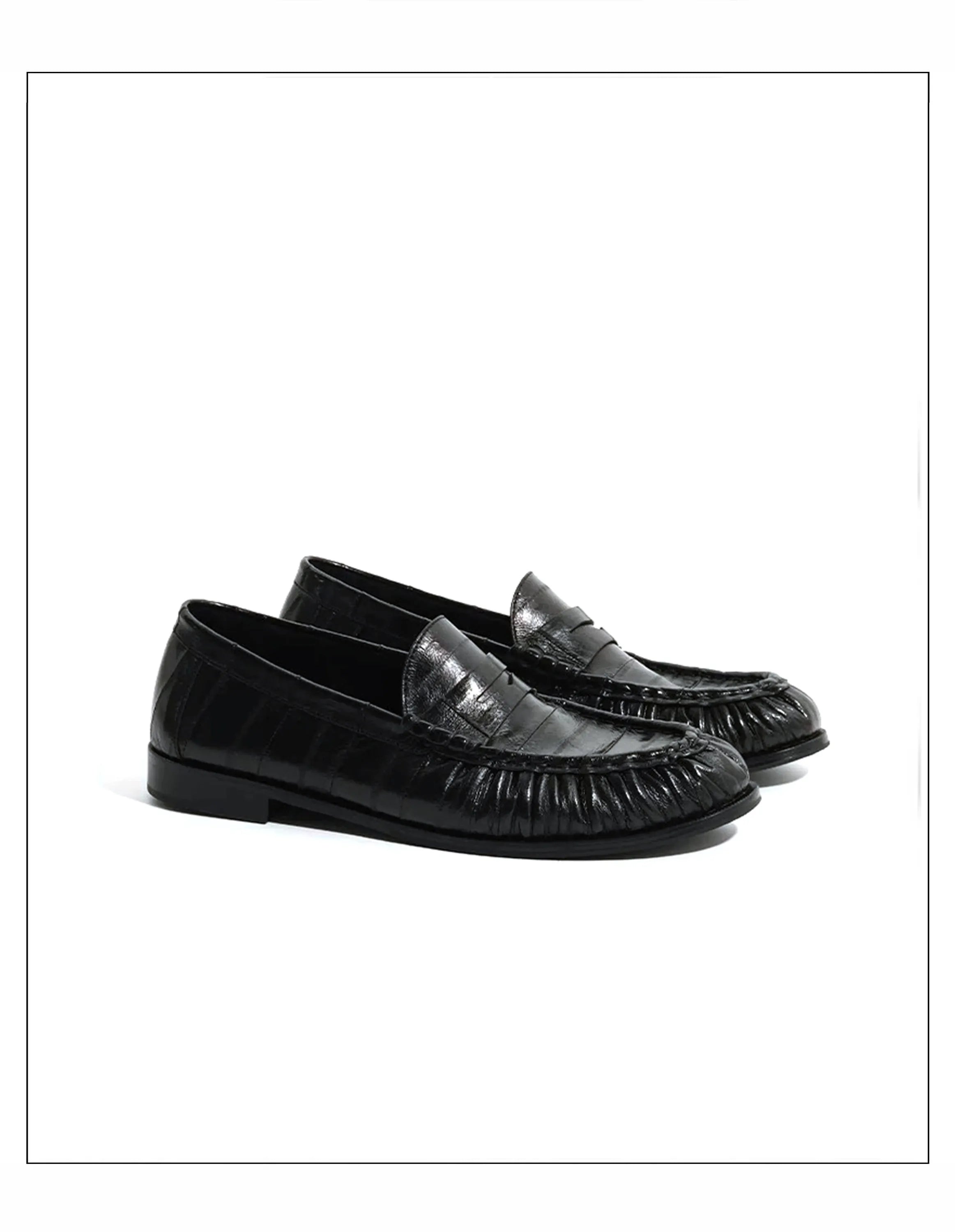 Loafers for men's eel skin pleated design a top layer cowhide slip in formal dress shoe suitable for casual work and commuting