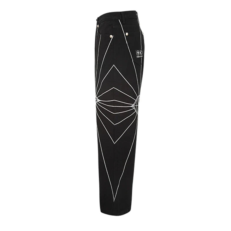 Black Jeans for Men and Straight Rope Hombre Baggy Denim Trousers
