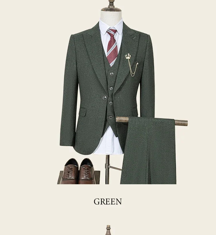 High Quality Dark green Male Groom Wedding Blazers Slim fit casual evening gown Business Office  Men's Suits