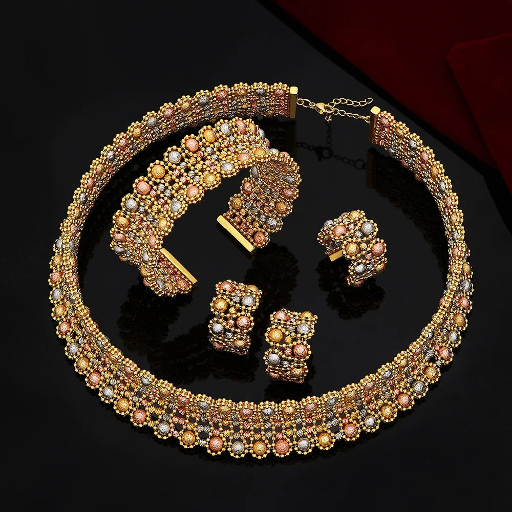 Dubai Wedding Bridal Full Jewelry Sets For Women Party Luxury Nigeria Gold Plated Beads Choker Necklace Jewelry Set