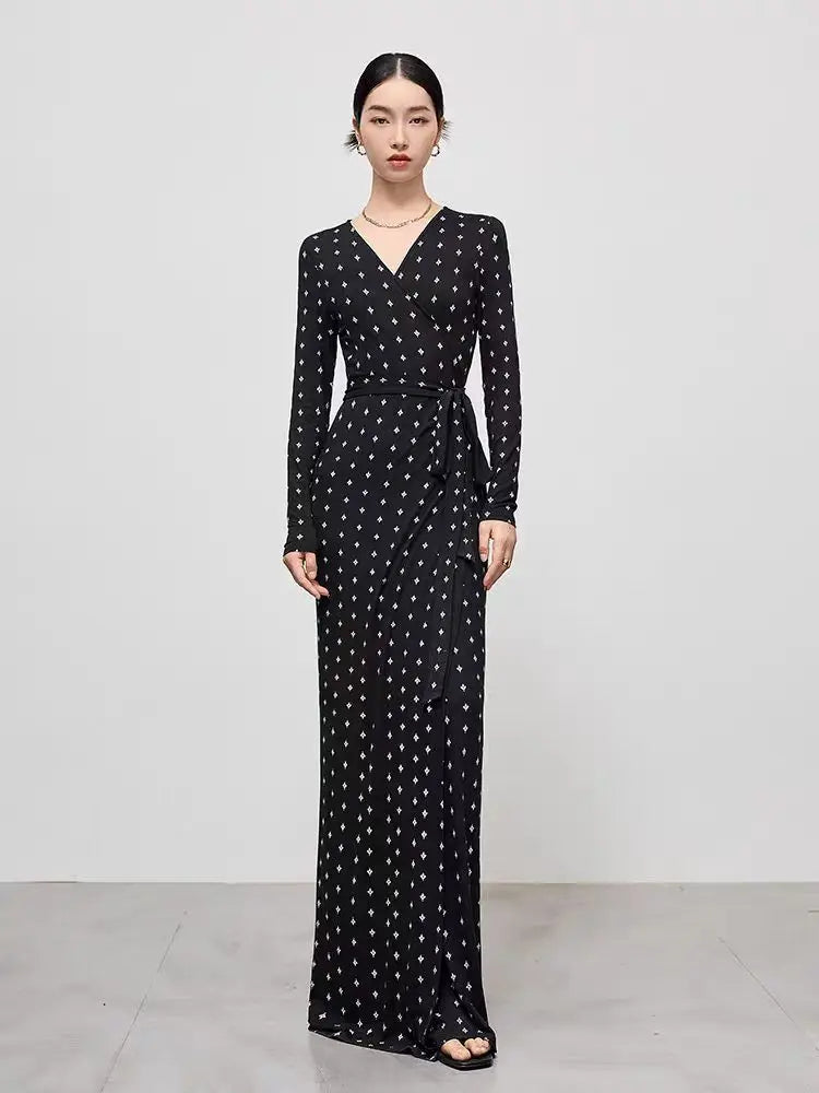 High End Half Sleeved Floral Long Dress For Women, 2026 Spring/Summer One-Piece Lace Up Lazy And Relaxed Vacation Dress