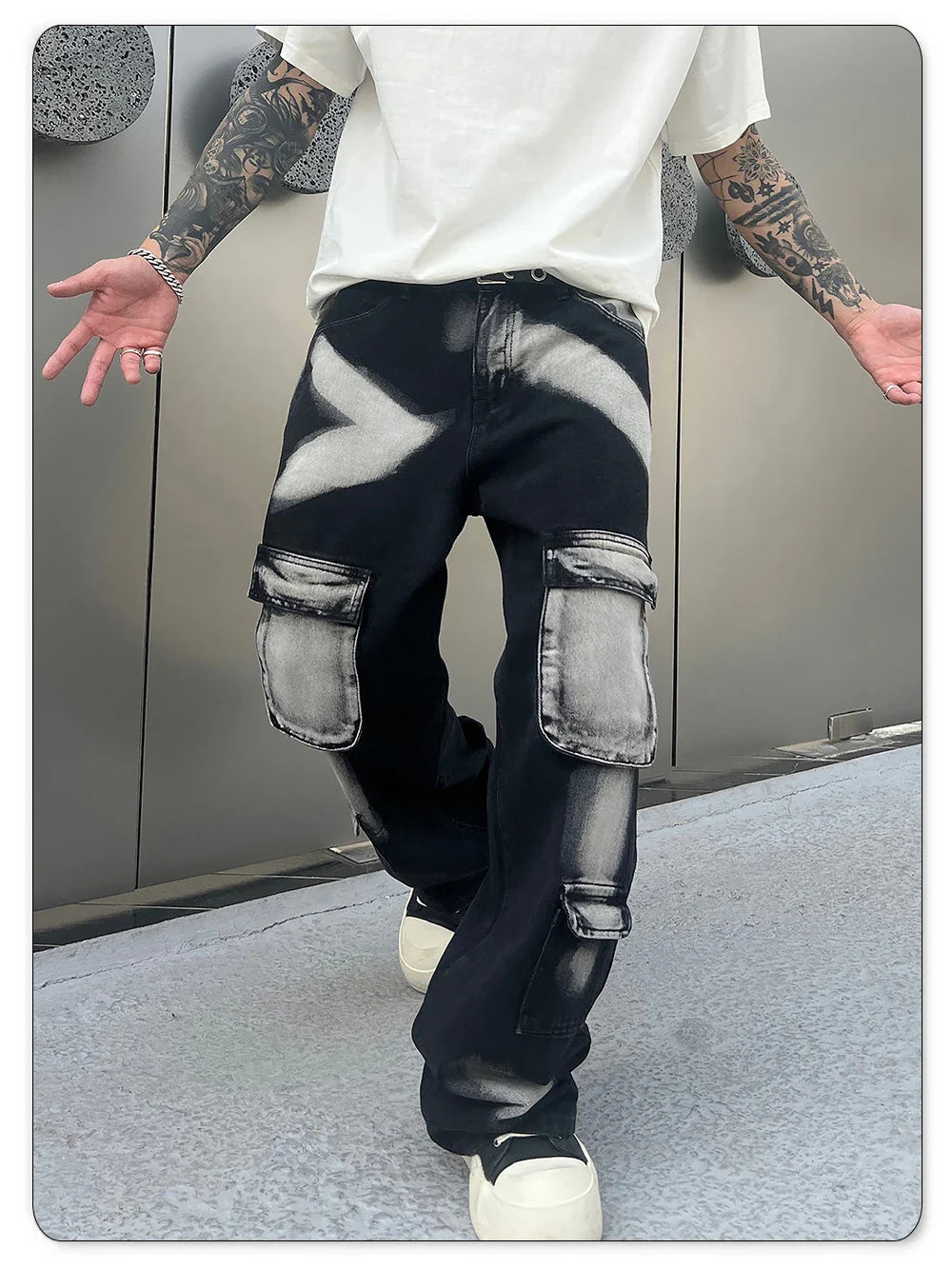 Trousers Streetwear Aesthetic Men's Jeans Tie Dye Man Cowboy Pants Wide Leg Hip Hop Goth Soft Cotton Original Multi Bag Jeans
