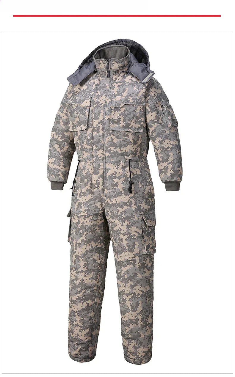 Men Winter Waterproof Thick Cotton Jumpsuit Clothing Outdoor Convenient Sports Camo Jacket Warm Cold Proof Hooded Work Clothes