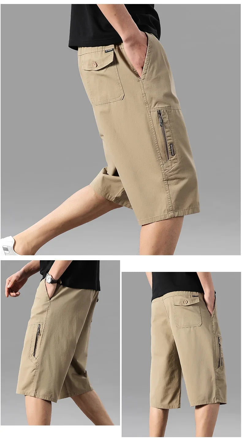 Mens Summer Cargo Shorts Light Weight Casual Sports Short Pants Cotton Hiking Running Jogger Shorts Elastic Waist