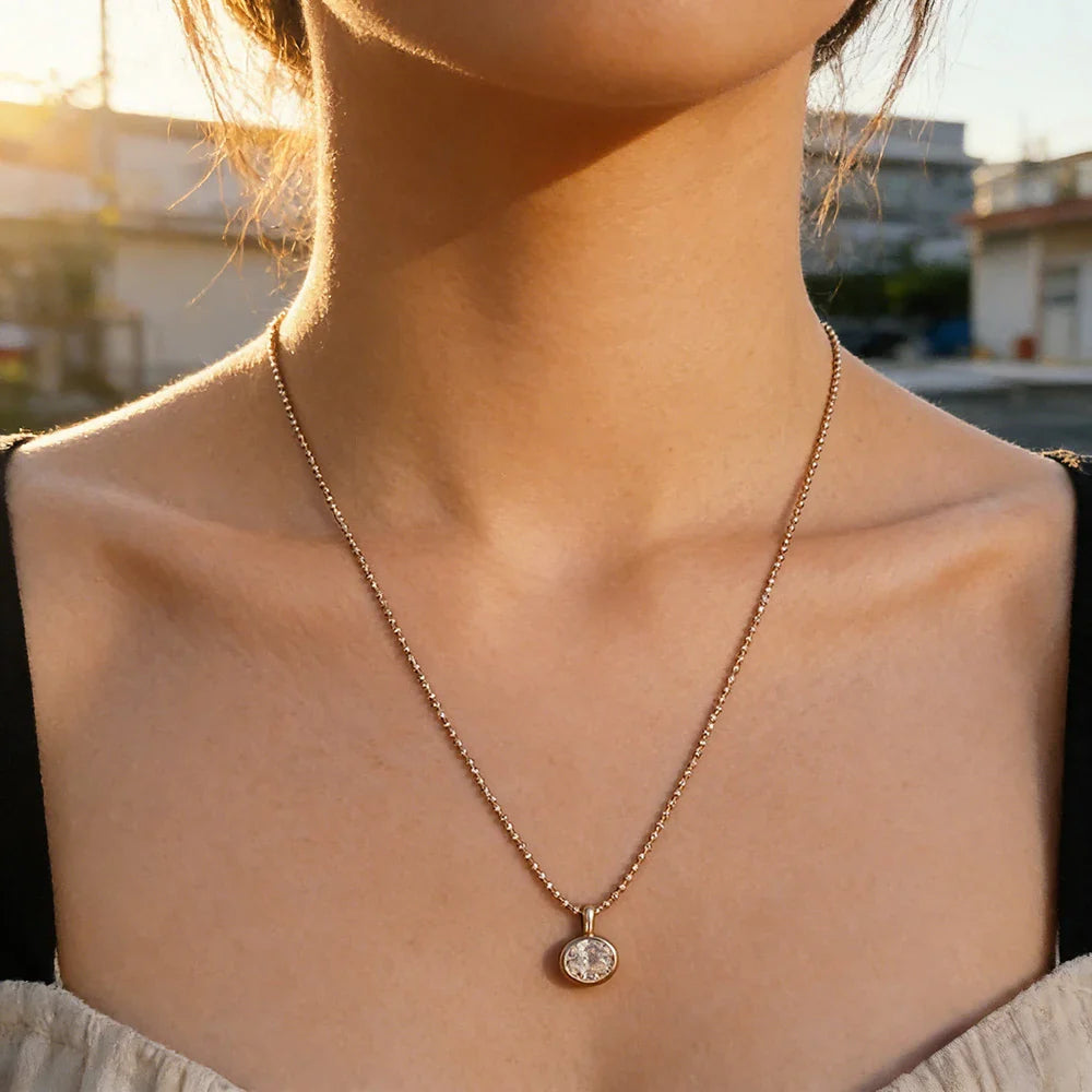Solitaire Oval Cut Moissanite Pendant 2/3/4ct for Women s925 Silver Party Bridal 1.5mm Solid Choker Neck Chain Necklace