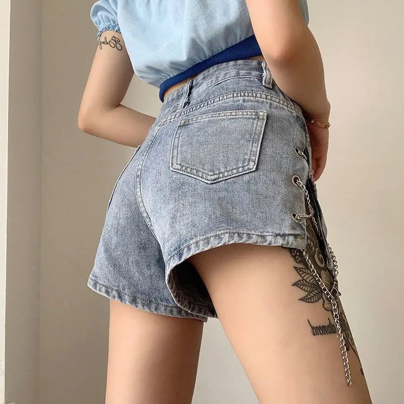 Short Pants for Woman To Wear Sexy Mini Women's Shorts Jeans Denim Biker Clothes Design Outfits Aesthetic Korean Style Elasticty