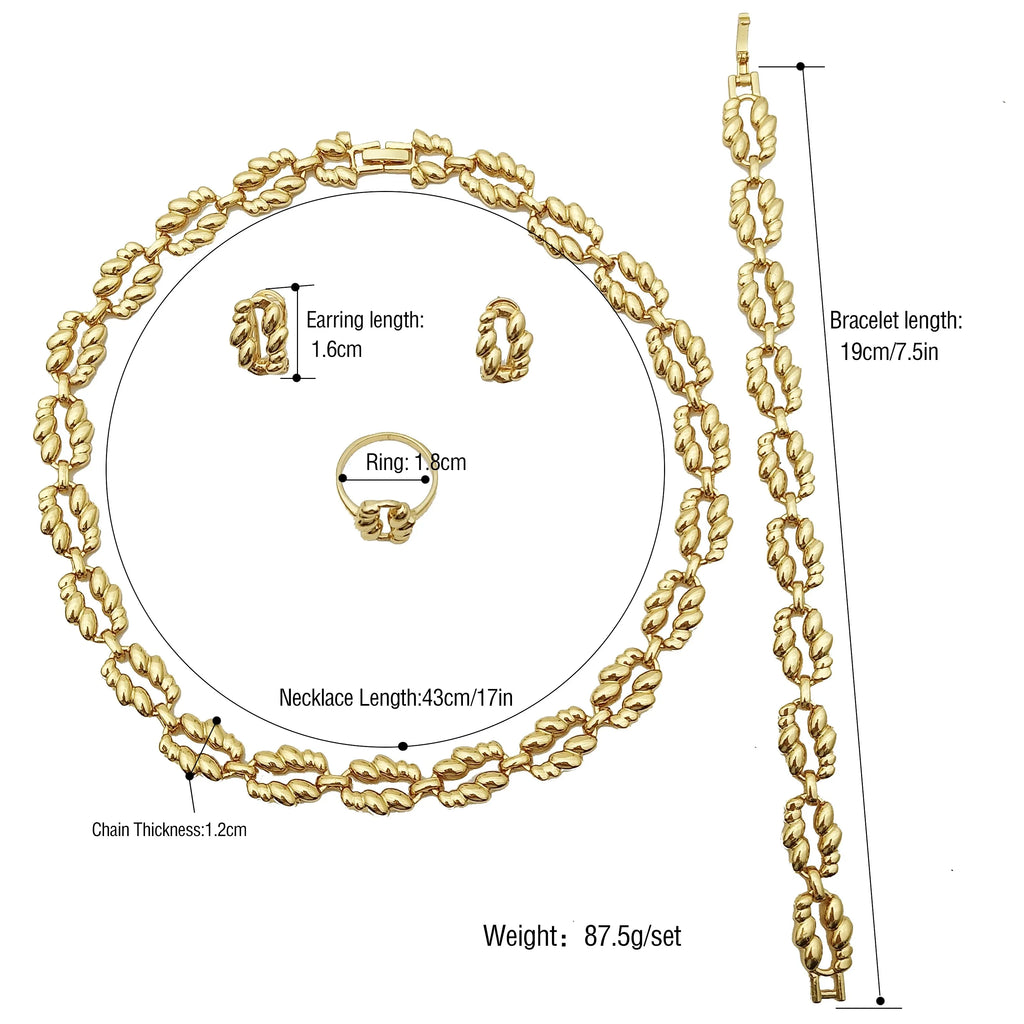 Minimalist Style Jewelry Set 18K Gold Plated Women Necklace Earrings Bracelet And Ring 4pcs Jewelry Set Wedding Party Gift