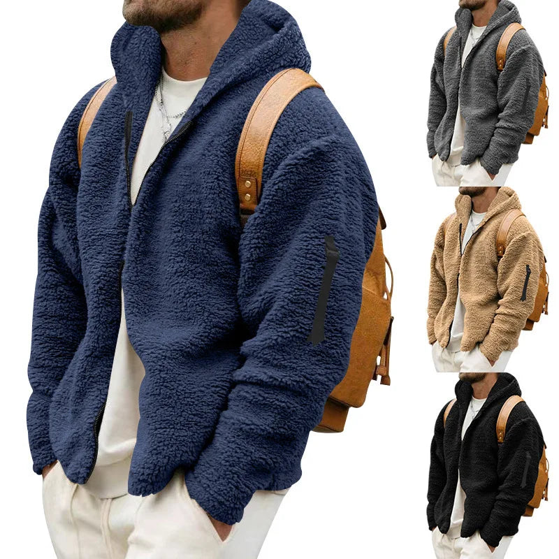 Men's Autumn and Winter Double-Sided Fleece Warm Jacket  Loose Hooded Casual Jacket
