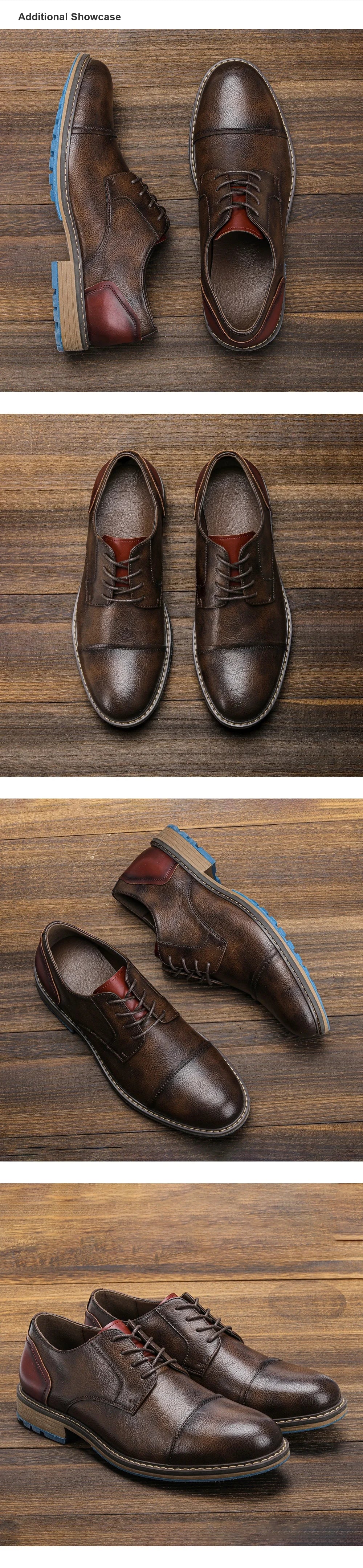 Retro Men Casual leather shoes Cap Toe Oxford Men Derby Shoes Fashion Men Leather Shoes
