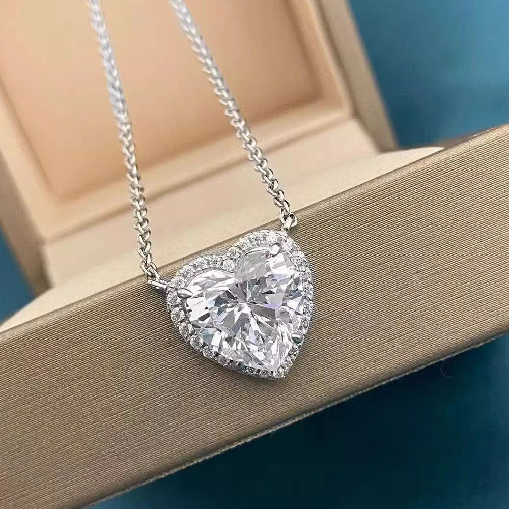 1-4CT Full Moissanite Pendant Necklace With  Certificates Heart Cut Halo Diamond Necklaces For Women 925 Silver Fine Jewelry
