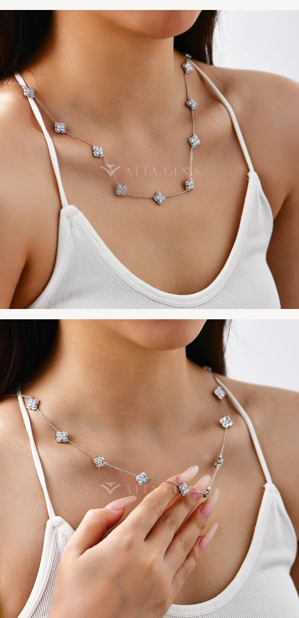 Original Flower-shaped Full Moissanite Necklace for Women 925 Sterling Silver Engagement Gift Jewelry Adjustable 40+5cm