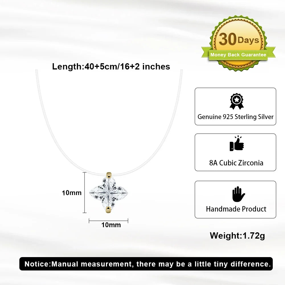 Dainty Invisible Line 925 Silver Simple Flower 8A Cubic Zirconia Choker Chain Transparent Fishing Line Collier LZN33